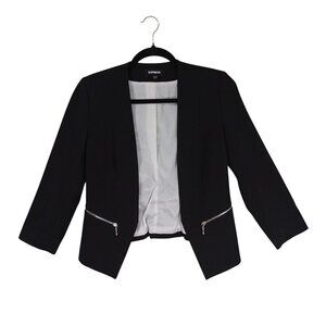 Express Blazer Size 4 Womens Black Zipper Pockets Stretch Fabric Oficce